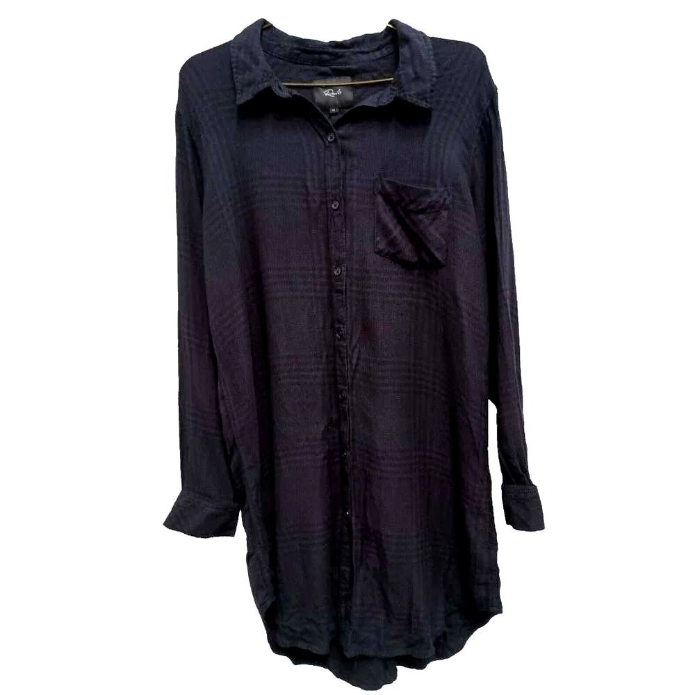 Rails Bianca Shirt Dress Womens Medium Navy Plaid Charcoal Shadow Button Down